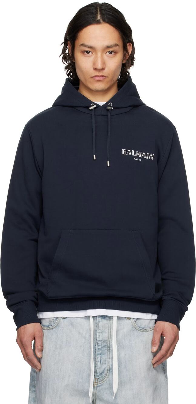 Balmain Mens Gel Vintage Logo Hoodie Pullover Athleisure Streetwear Y2K Cozy XL